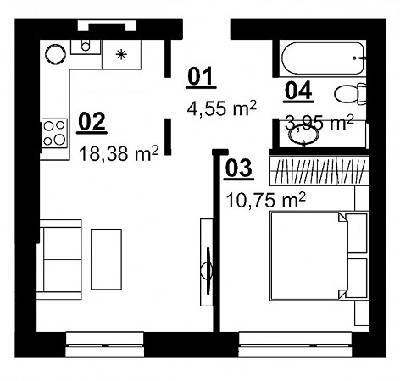 1-кімнатна 37.63 м² в ЖК City Lake від 10 390 грн/м², с. Шевченкове