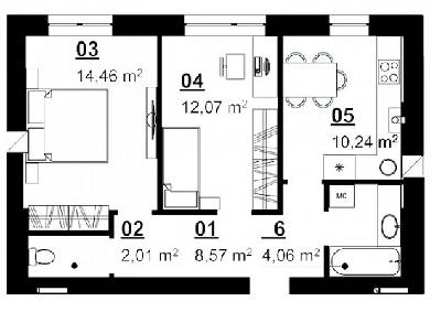 2-кімнатна 51.41 м² в ЖК City Lake від 11 090 грн/м², с. Шевченкове