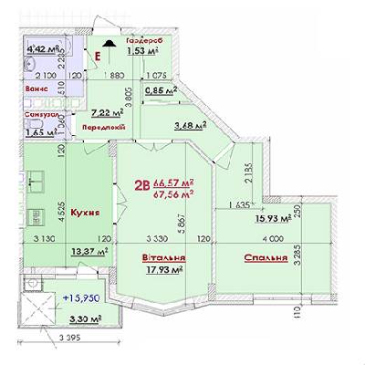 2-кімнатна 67.56 м² в ЖК Веселка від забудовника, Львів