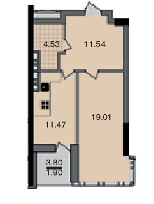 1-кімнатна 48.45 м² в ЖК A52 від забудовника, Київ