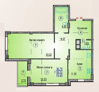 2-кімнатна 70.45 м² в ЖК Одеський від 15 000 грн/м², Харків