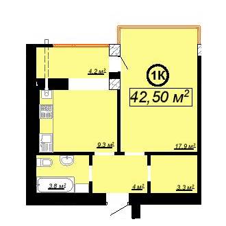 1-комнатная 42.5 м² в ЖК Квартал Патриот 3 от застройщика, Ивано-Франковск