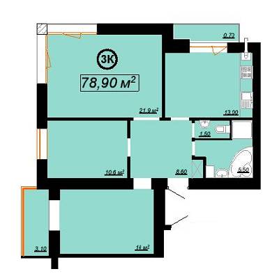 3-комнатная 78.9 м² в ЖК Квартал Патриот 3 от застройщика, Ивано-Франковск