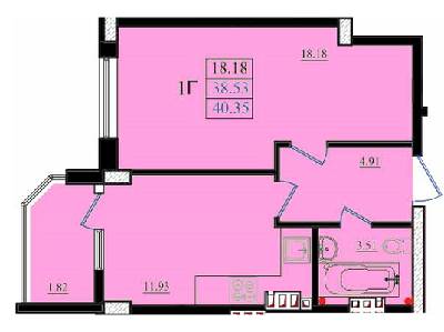 1-кімнатна 40.35 м² в ЖК Золота Ера від 17 540 грн/м², с. Крижанівка