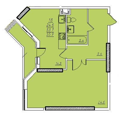 1-кімнатна 55.9 м² в ЖК Романівський від забудовника, Одеса