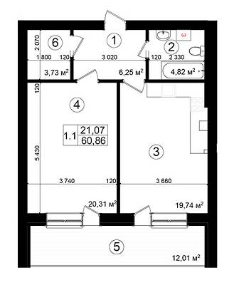 1-кімнатна 60.86 м² в ЖК Козацький Гай від 16 880 грн/м², Київ