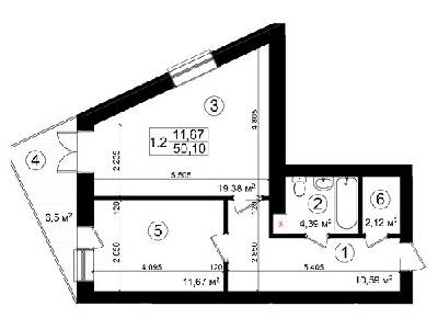 1-кімнатна 50.4 м² в ЖК Козацький Гай від 18 950 грн/м², Київ