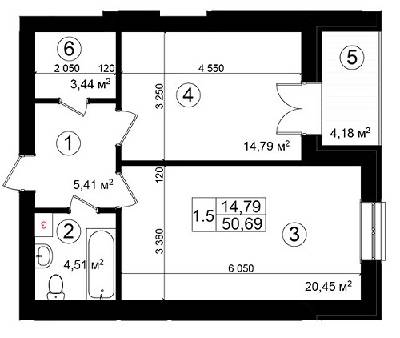 1-кімнатна 50.69 м² в ЖК Козацький Гай від 21 150 грн/м², Київ