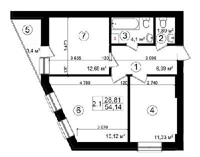 2-кімнатна 54.14 м² в ЖК Козацький Гай від 28 550 грн/м², Київ