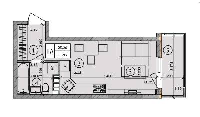 1-комнатная 25.26 м² в ЖК Praga от 15 900 грн/м², Киев