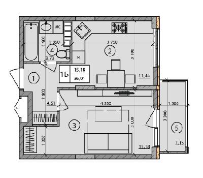 1-комнатная 36.01 м² в ЖК Praga от 15 900 грн/м², Киев