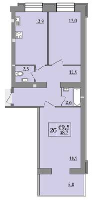 2-комнатная 69.5 м² в ЖК Атлант от застройщика, Днепр