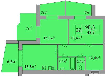 2-комнатная 90.3 м² в ЖК Атлант от застройщика, Днепр
