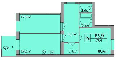 2-комнатная 83.9 м² в ЖК Атлант от застройщика, Днепр