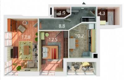 2-комнатная 62.15 м² в ЖК Palermo от 21 610 грн/м², Днепр