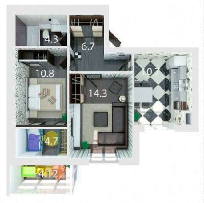 2-комнатная 56.2 м² в ЖК Palermo от 21 610 грн/м², Днепр
