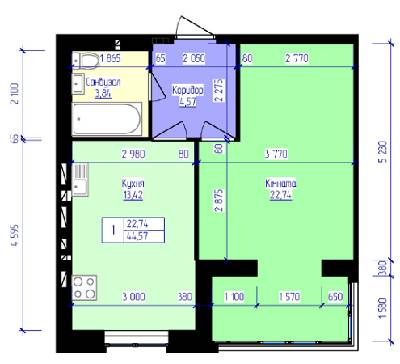 1-комнатная 44.57 м² в ЖК Лазурный от 12 500 грн/м², Харьков