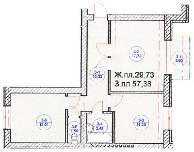 2-комнатная 57.38 м² в ЖК Княжий от застройщика, Винница