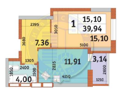 1-комнатная 39.94 м² в ЖК Медовый от 22 932 грн/м², Киев