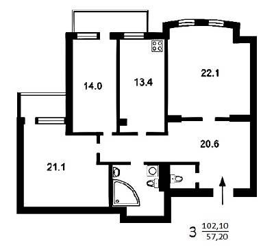 3-комнатная 102.1 м² в ЖК на ул. Гоголевская, 43 от застройщика, Киев