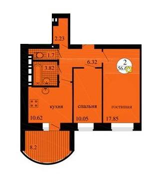 2-комнатная 56.6 м² в ЖК Городок от 14 000 грн/м², с. Софиевская Борщаговка