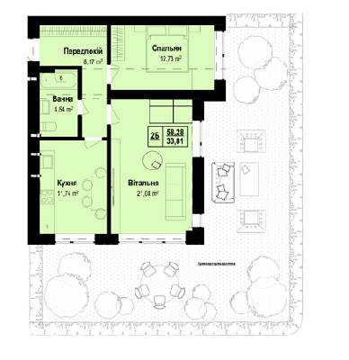 2-комнатная 58.28 м² в ЖК Vlasna от 23 000 грн/м², с. Ходосовка