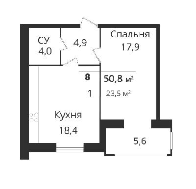 1-комнатная 50.8 м² в ЖК SokolovSky от 13 100 грн/м², Днепр
