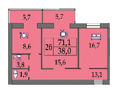 2-комнатная 71.1 м² в ЖК Семейный от застройщика, г. Каменец-Подольский