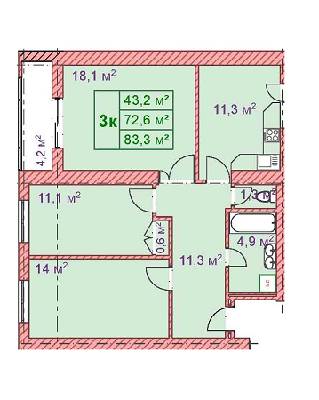 3-кімнатна 83.3 м² в ЖК Затишна оселя від забудовника, с. Вовчинець