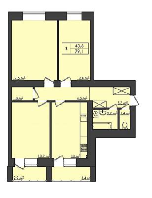 3-комнатная 79.1 м² в ЖК Затишний от застройщика, Луцк