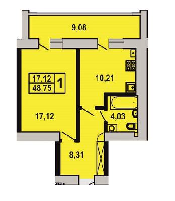 1-комнатная 48.75 м² в ЖК на вул. Єршова / вул. Відродження от застройщика, с. Липины