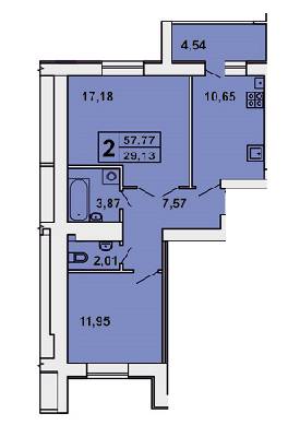 2-комнатная 57.77 м² в ЖК на вул. Єршова / вул. Відродження от застройщика, с. Липины