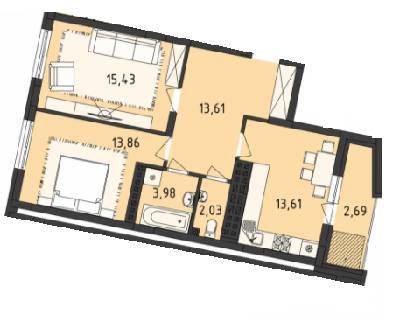 2-комнатная 58 м² в ЖК Киевский от 19 200 грн/м², Черновцы