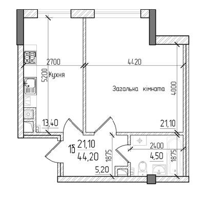 1-комнатная 44.2 м² в ЖК на вул. Руська, 235 от застройщика, Черновцы