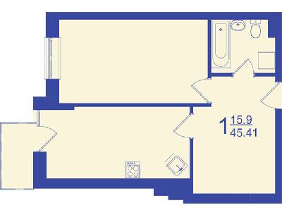 1-комнатная 45.41 м² в ЖК по просп. Незалежності, 106А от застройщика, Черновцы