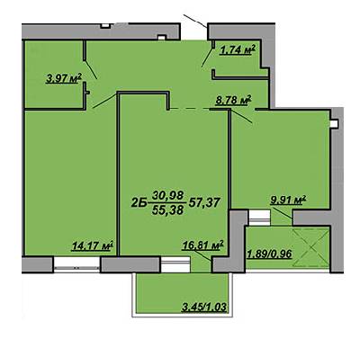 2-кімнатна 57.37 м² в ЖК на вул. Яреми, 8 від забудовника, Тернопіль