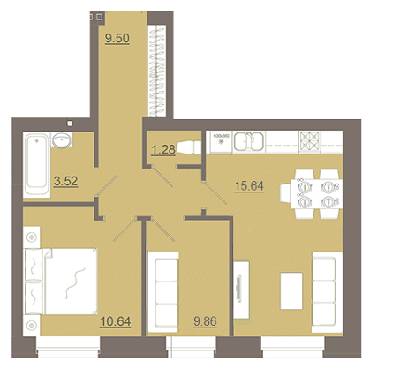 2-комнатная 50.27 м² в ЖК Місто комфорту на Незалежності от застройщика, пгт Брюховичи