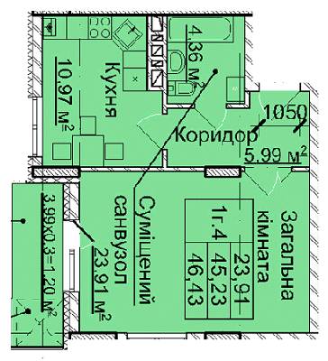 1-кімнатна 46.43 м² в ЖК на вул. Сахарова / вул. Бойківська від 23 710 грн/м², Львів