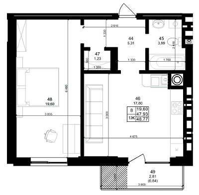 1-комнатная 48.77 м² в ЖК Dolce Vita от застройщика, Львов