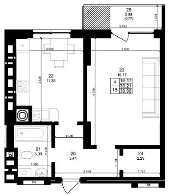 1-комнатная 39.98 м² в ЖК Dolce Vita от застройщика, Львов