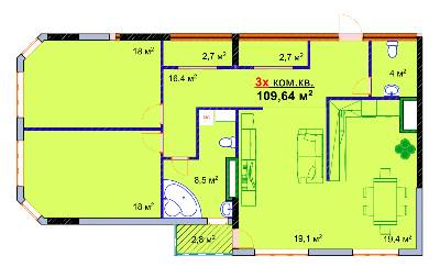 3-кімнатна 109.64 м² в ЖК Моноліт від 16 000 грн/м², Запоріжжя