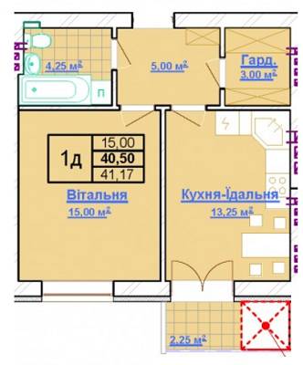 1-кімнатна 41.17 м² в КБ Довбуш від 22 600 грн/м², м. Трускавець