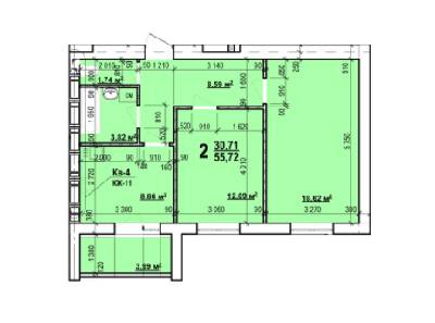 2-комнатная 55.72 м² в ЖК Мира-2 от 9 700 грн/м², Харьков