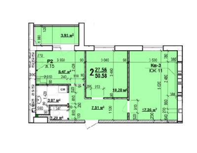 2-комнатная 50.58 м² в ЖК Мира-2 от 9 700 грн/м², Харьков