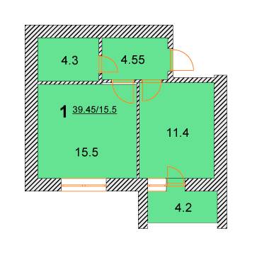 1-кімнатна 39.45 м² в ЖК на вул. Нова, 4 від забудовника, м. Бориспіль