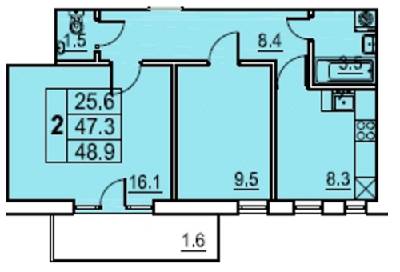 2-комнатная 48.9 м² в ЖК Перлина Мостищини от застройщика, г. Мостиска