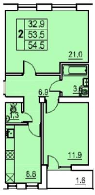 2-комнатная 54.5 м² в ЖК Перлина Мостищини от застройщика, г. Мостиска
