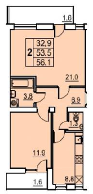 2-комнатная 56.1 м² в ЖК Перлина Мостищини от застройщика, г. Мостиска