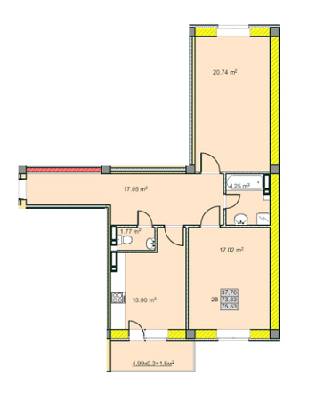 2-комнатная 75.53 м² в ЖК на ул. Казацкая, 15А от застройщика, Чернигов