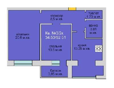 2-комнатная 62.51 м² в ЖД Липинський от застройщика, с. Липины